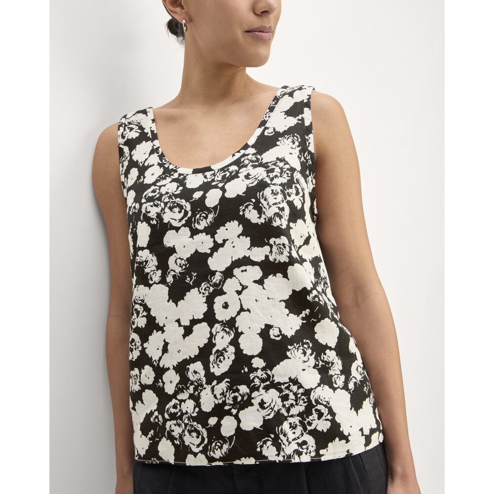 Everlane NWT The Scoop Tank Top 100% European Linen Black Bone Floral